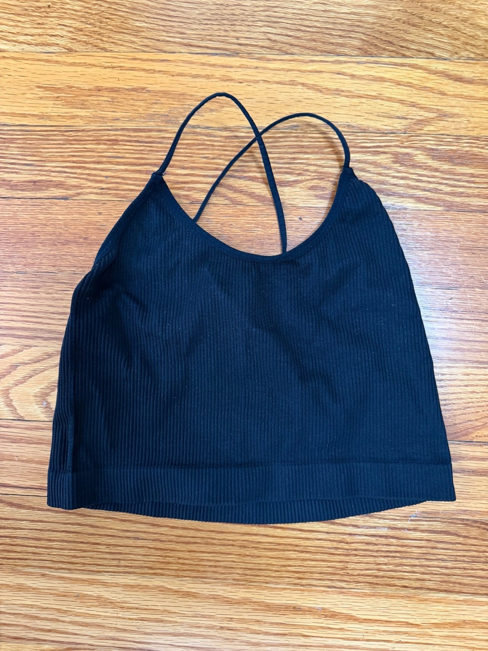 Colsie Black Ribbed Crossback Crop Camisole
